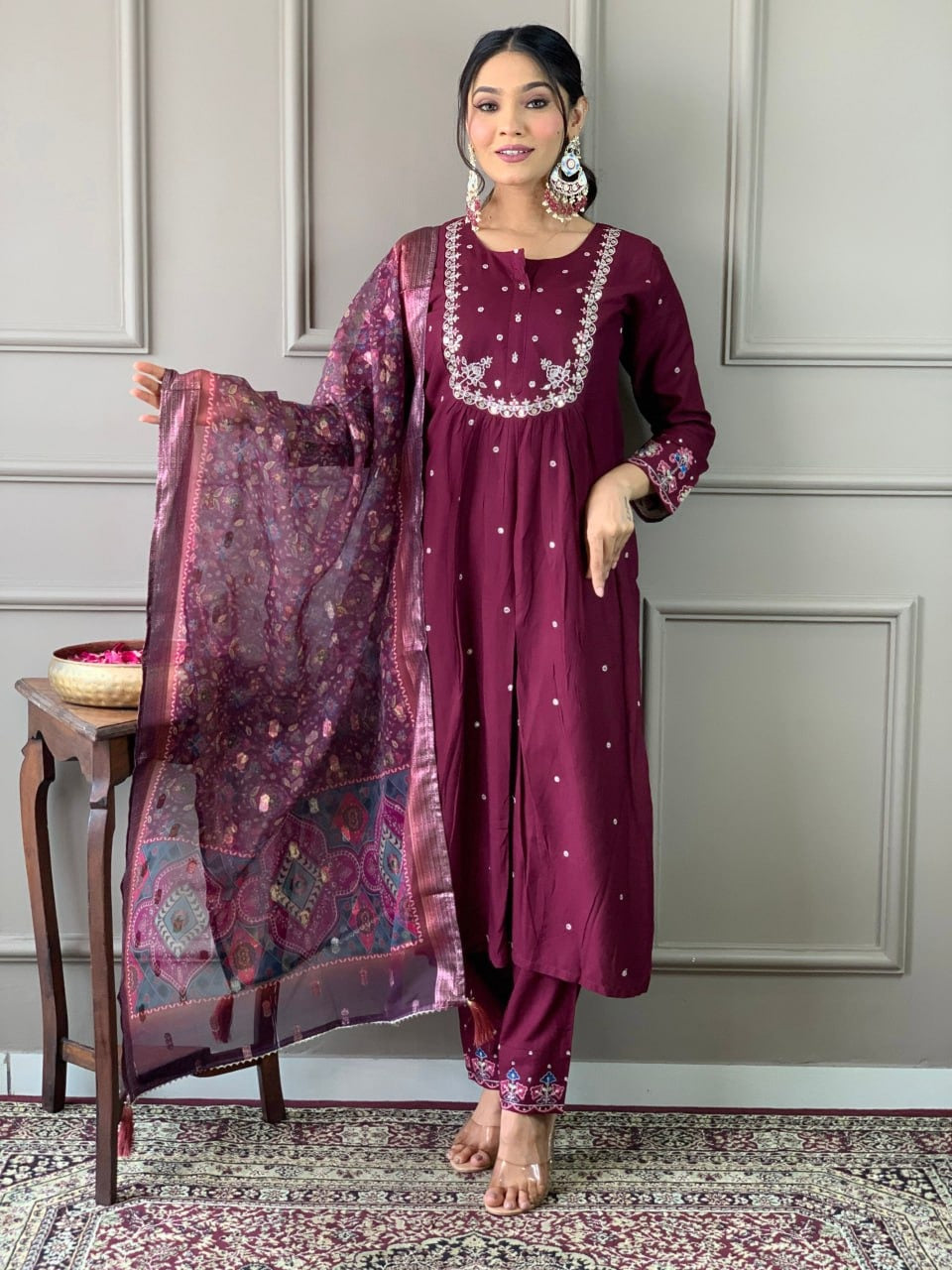 Viscose Chanderi Work ,Embroidared