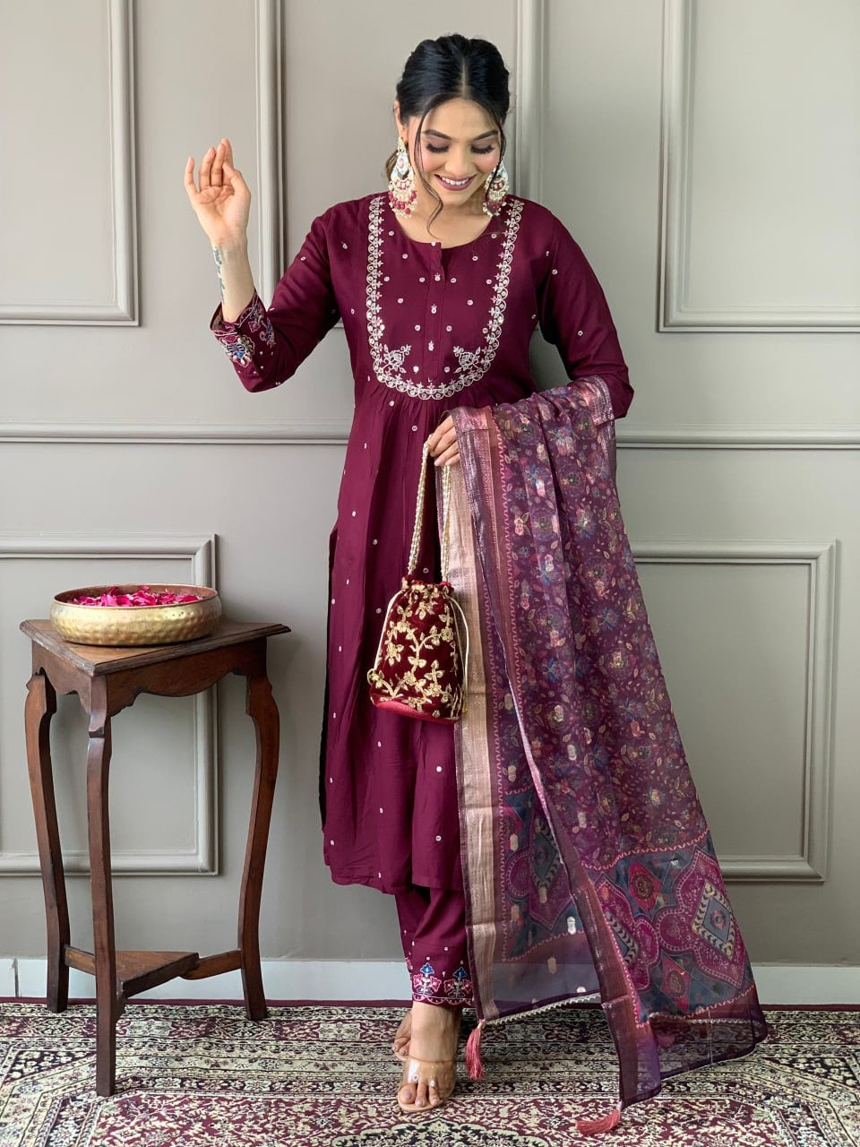 Viscose Chanderi Work ,Embroidared
