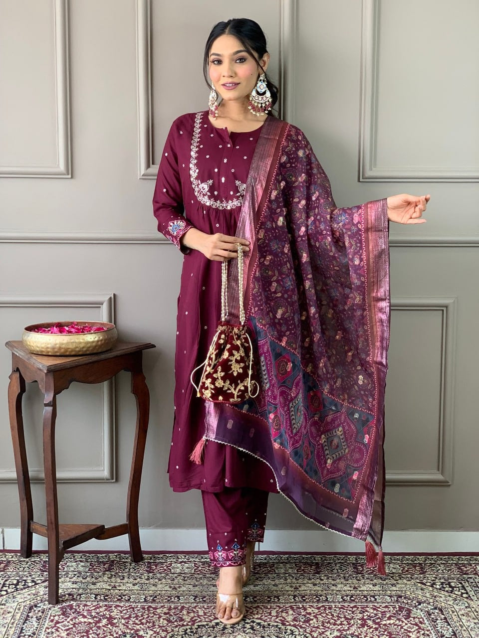 Viscose Chanderi Work ,Embroidared