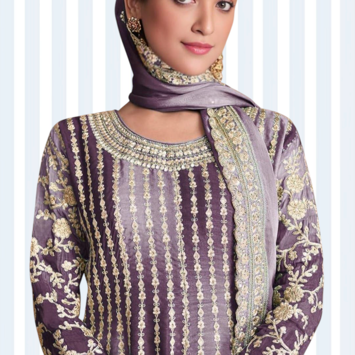 Kalidar Anarkali Tinted Purple with Plazzo and Dupatta.