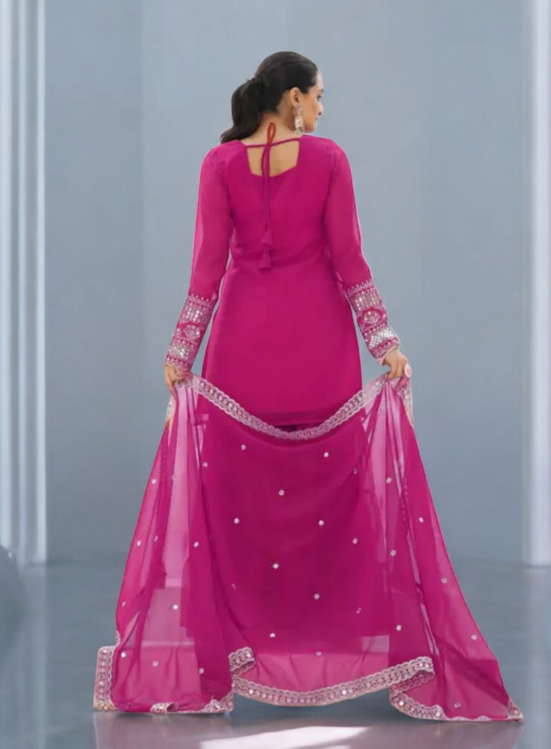 Stunning Suit Crafted From Heavy Faux Georgette Available In Pink & Royal Blue