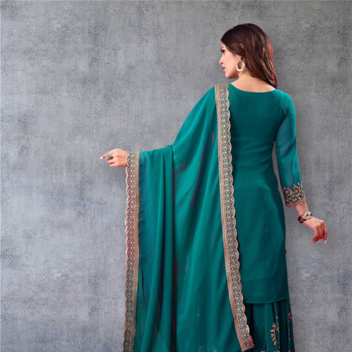 Faux Georgette Plazzo with Embroidery Fully Stiched.