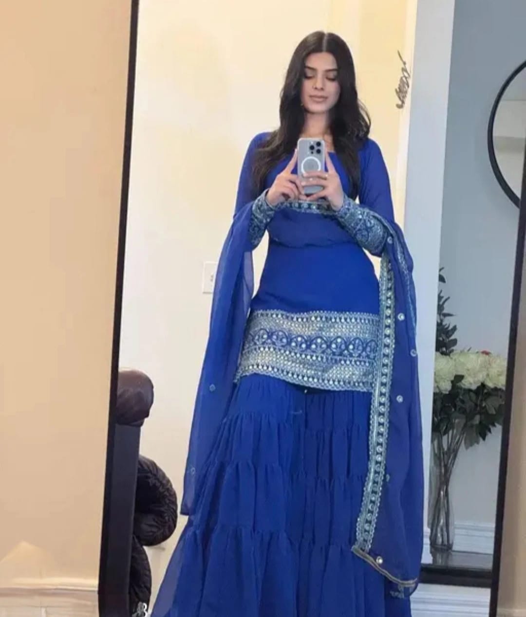 Stunning Suit Crafted From Heavy Faux Georgette Available In Pink & Royal Blue