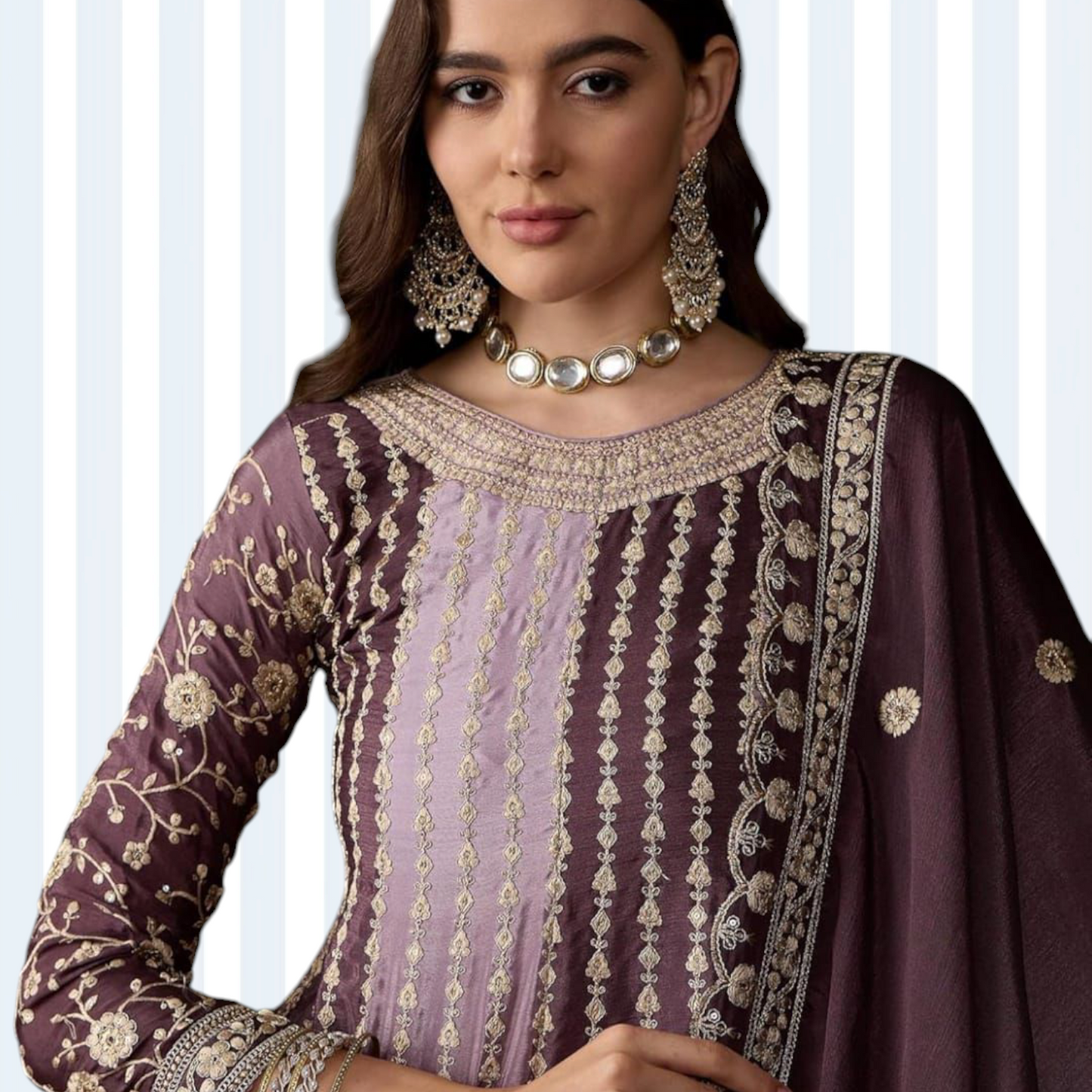 Kalidar Anarkali Tinted Purple with Plazzo and Dupatta.