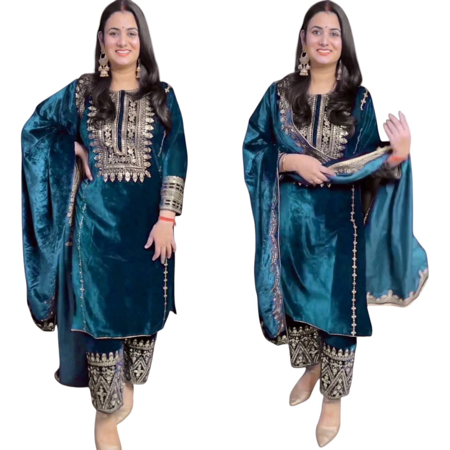 Black Velvet Party Wear Suit With Embroidery On Suit, Salwar, and Dupatta.