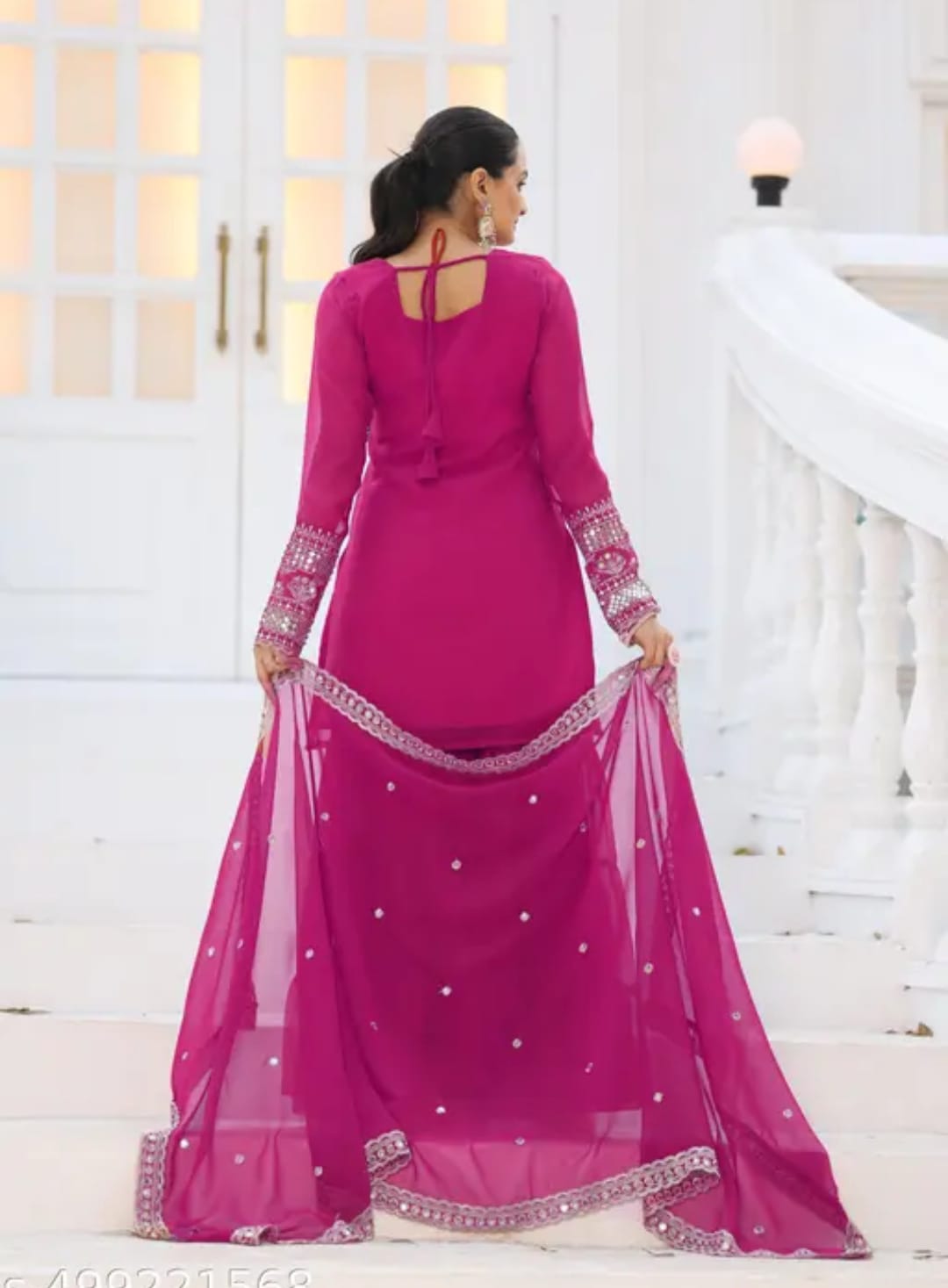 Stunning Suit Crafted From Heavy Faux Georgette Available In Pink & Royal Blue