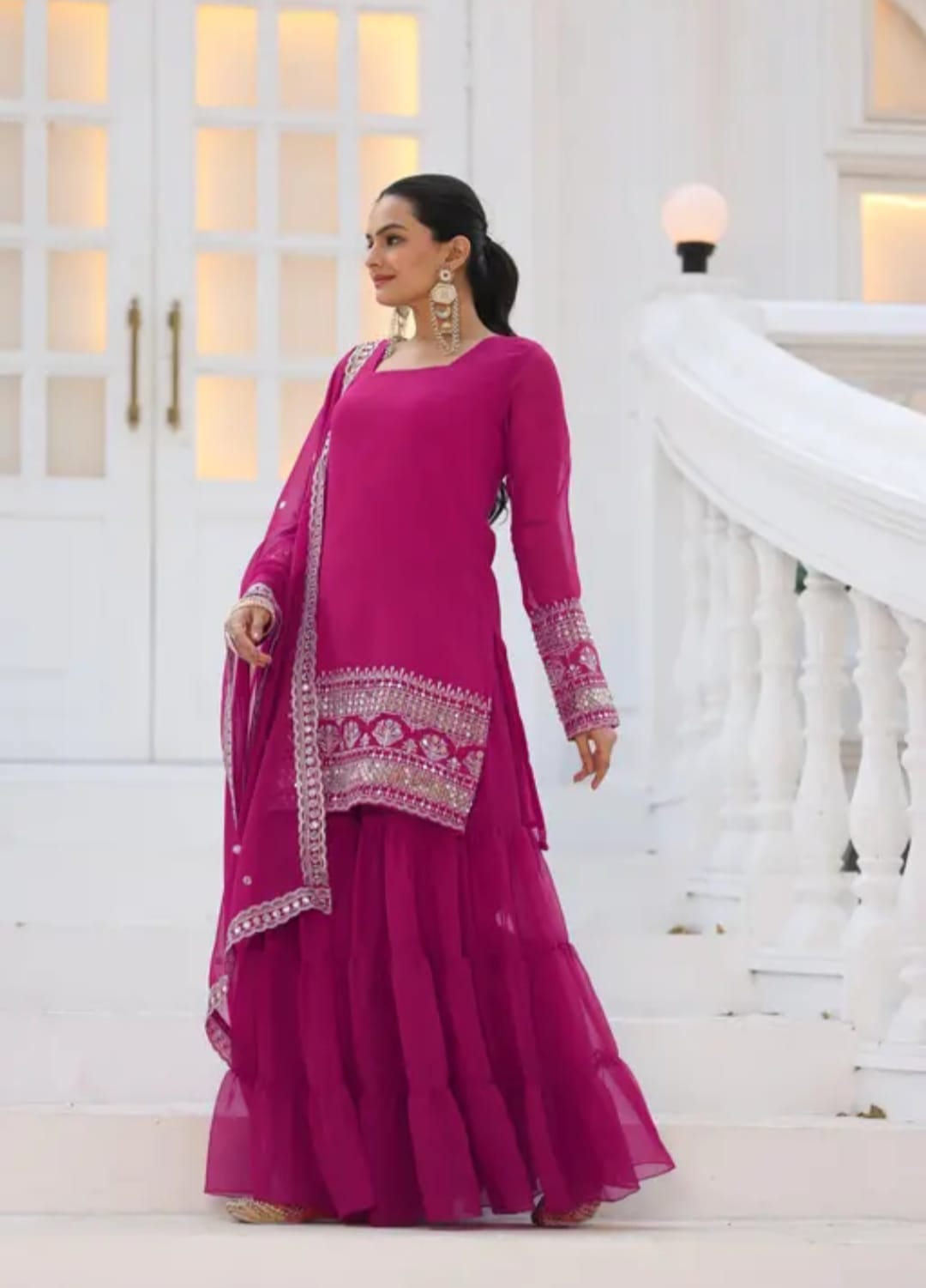 Stunning Suit Crafted From Heavy Faux Georgette Available In Pink & Royal Blue