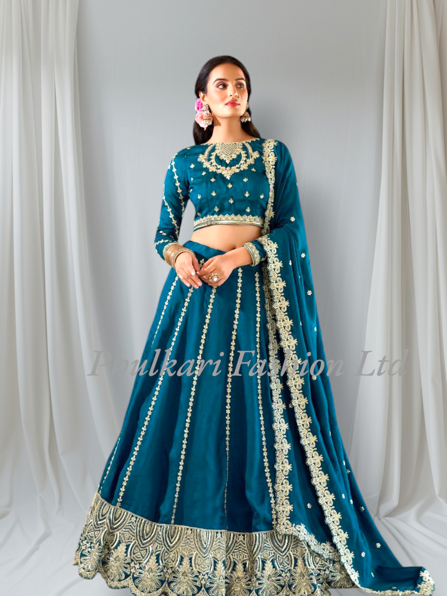 Wedding Firozi Lehnga and Choli fully stitched.