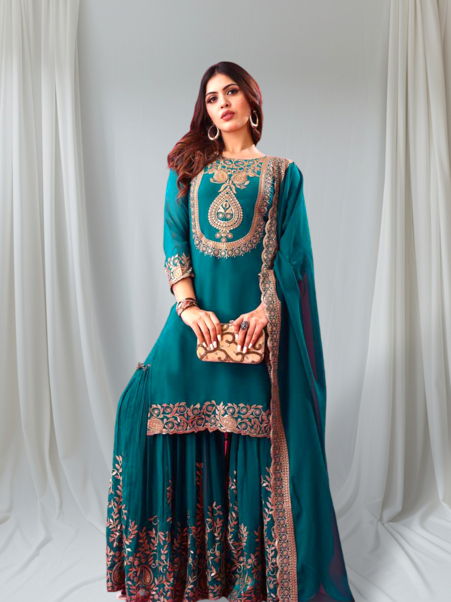 Faux Georgette Plazzo with Embroidery Fully Stiched.