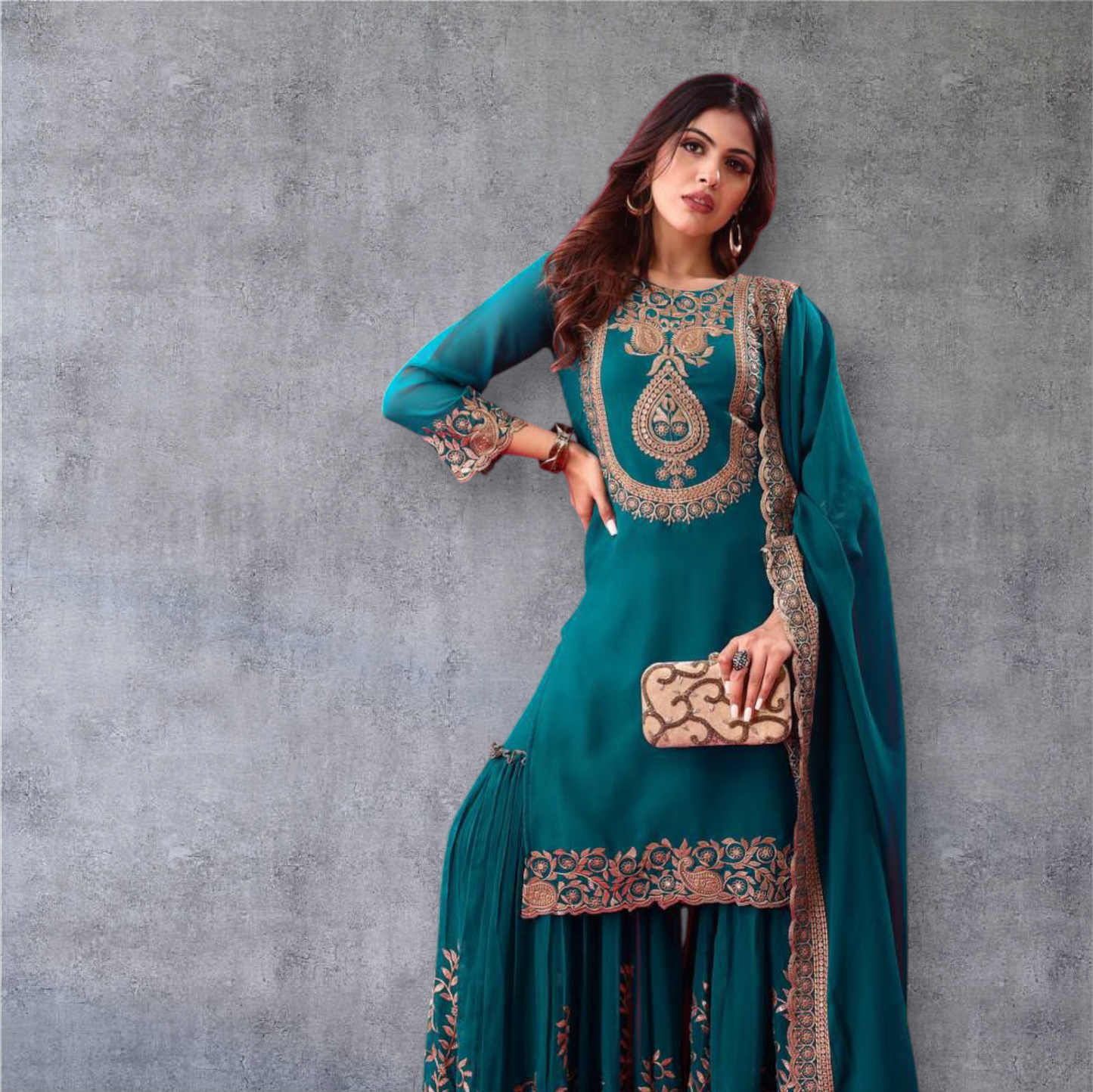 Faux Georgette Plazzo with Embroidery Fully Stiched.
