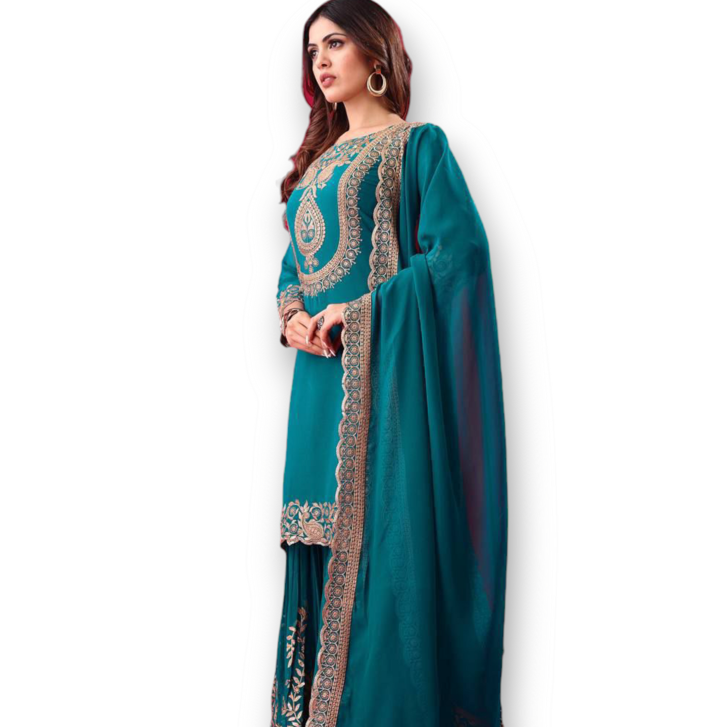 Faux Georgette Plazzo with Embroidery Fully Stiched.
