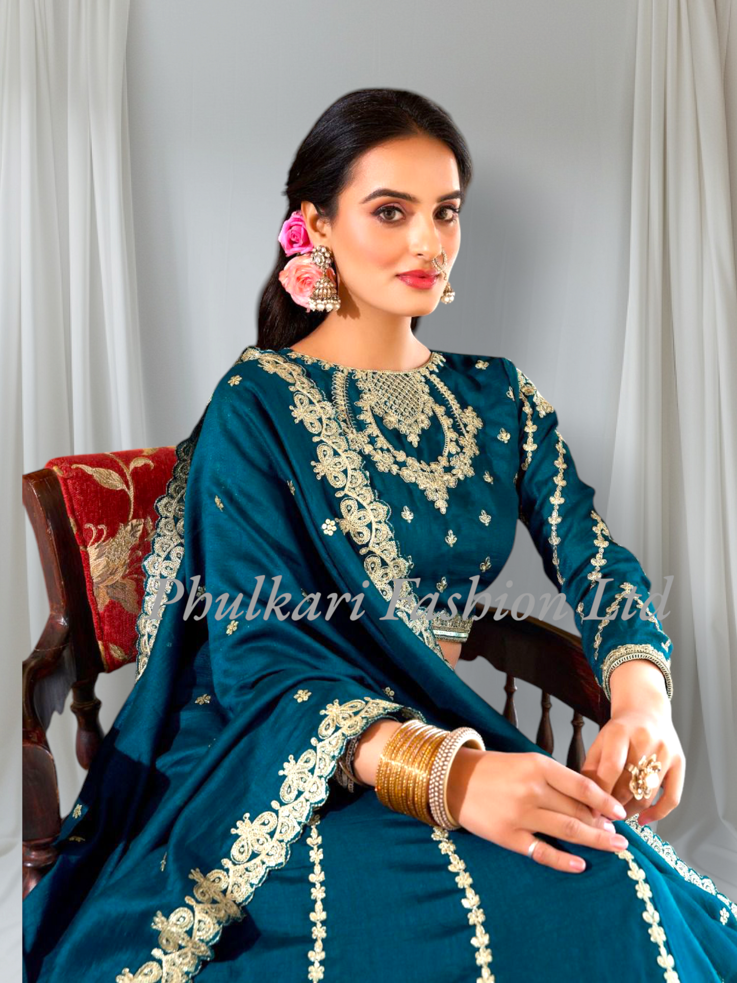 Wedding Firozi Lehnga and Choli fully stitched.