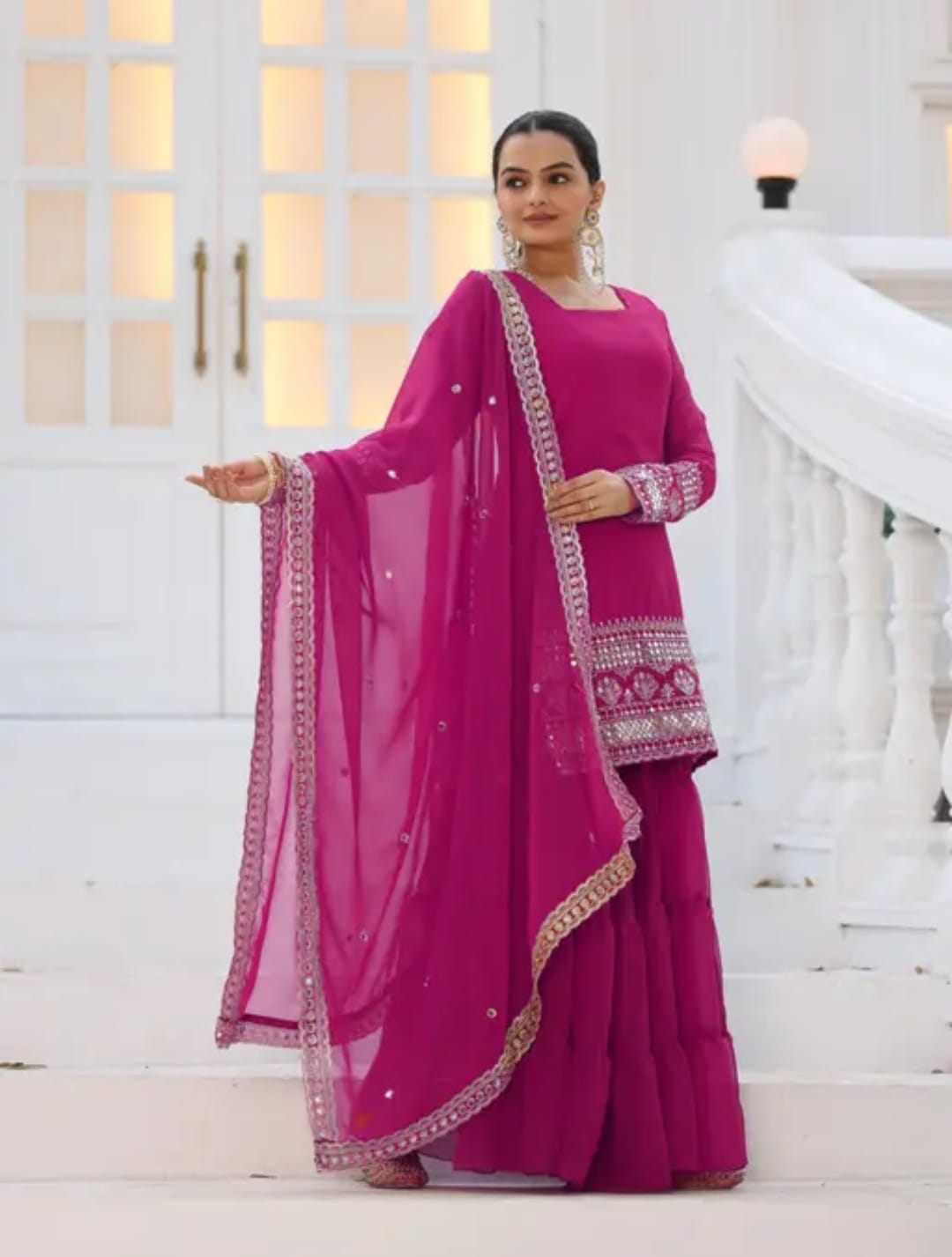 Stunning Suit Crafted From Heavy Faux Georgette Available In Pink & Royal Blue