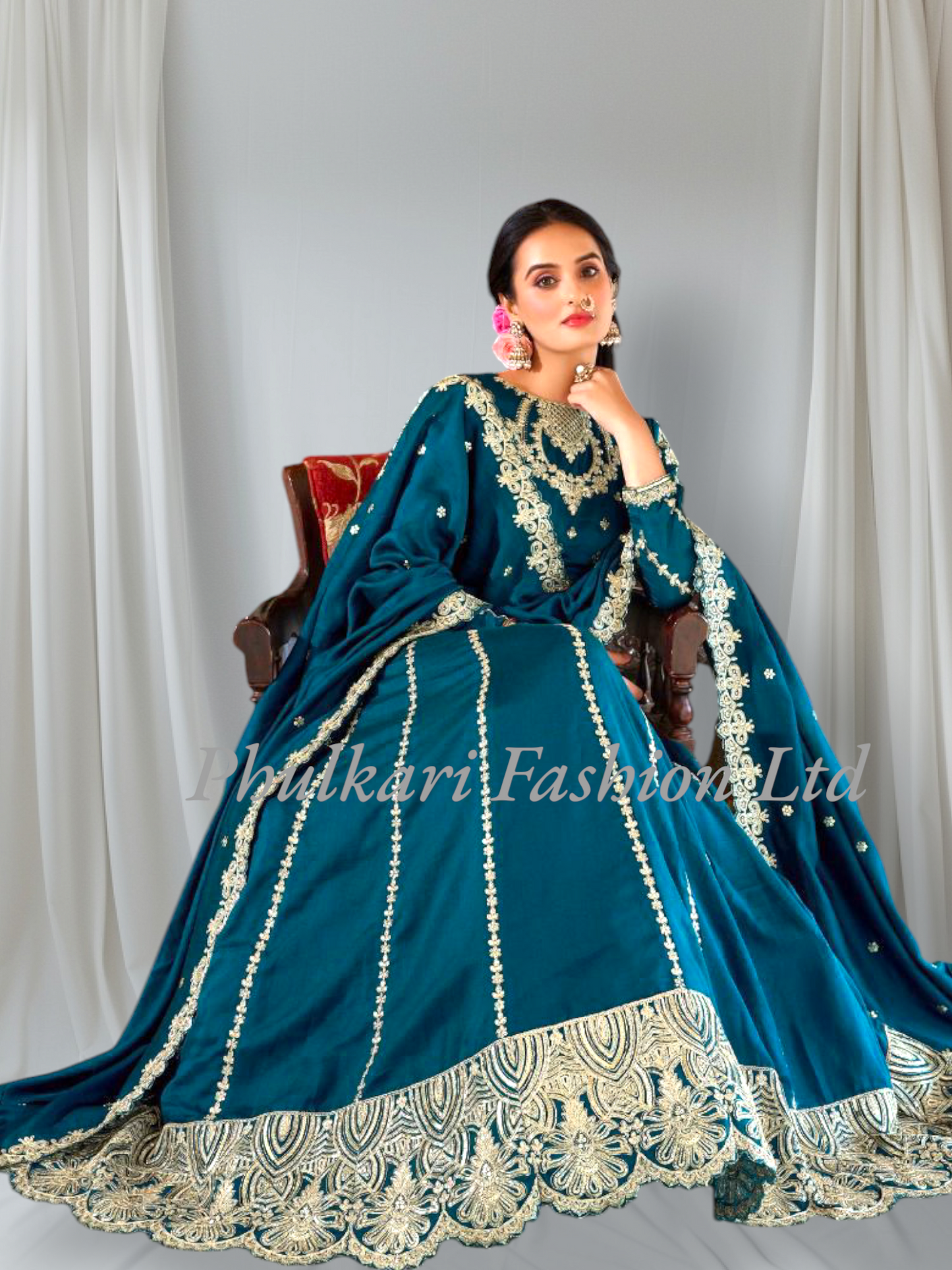 Wedding Firozi Lehnga and Choli fully stitched.