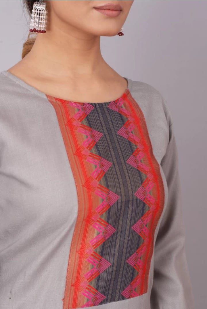 Woman Cotton Grey kurti-pant- dupatta