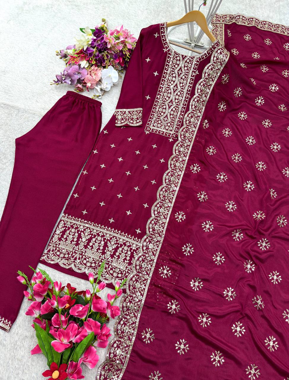 Pure Vichitra Silk With Heavy Embroidery 5mm Sequence Work With Full-Sleeves