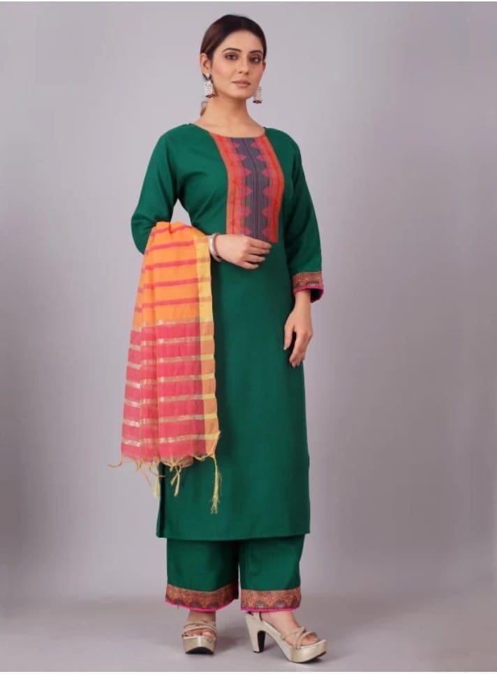 Woman  Cotton  kurti-pant- dupatta