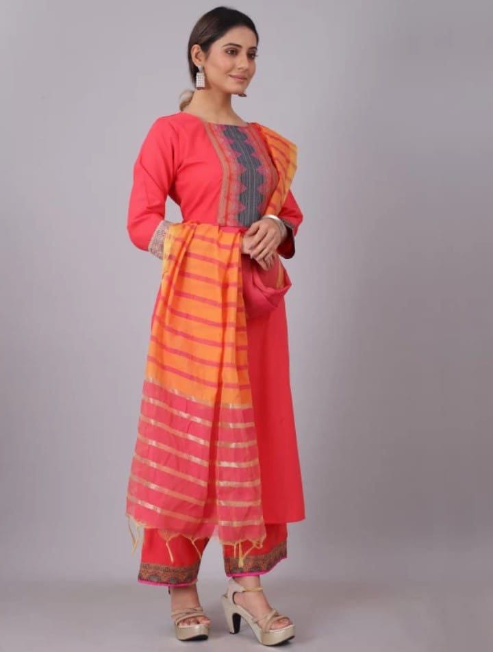 Woman  Cotton  kurti-pant- dupatta