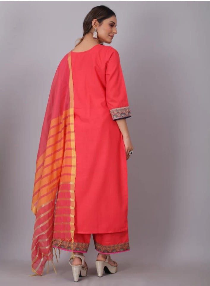 Woman  Cotton  kurti-pant- dupatta