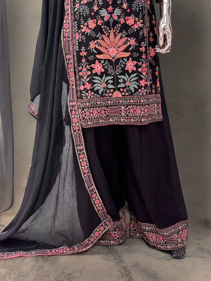 Black Embroider Sharara Set