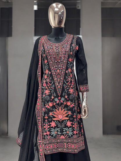 Black Embroider Sharara Set