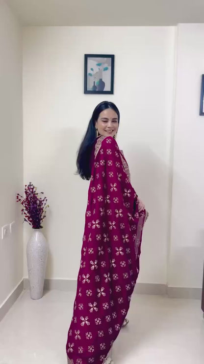 Pure Vichitra Silk With Heavy Embroidery 5mm Sequence Work With Full-Sleeves