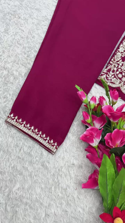 Pure Vichitra Silk With Heavy Embroidery 5mm Sequence Work With Full-Sleeves