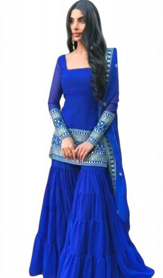 Stunning Suit Crafted From Heavy Faux Georgette Available In Pink & Royal Blue