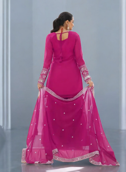 Stunning Suit Crafted From Heavy Faux Georgette Available In Pink & Royal Blue