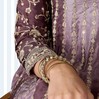 Kalidar Anarkali Tinted Purple with Plazzo and Dupatta.