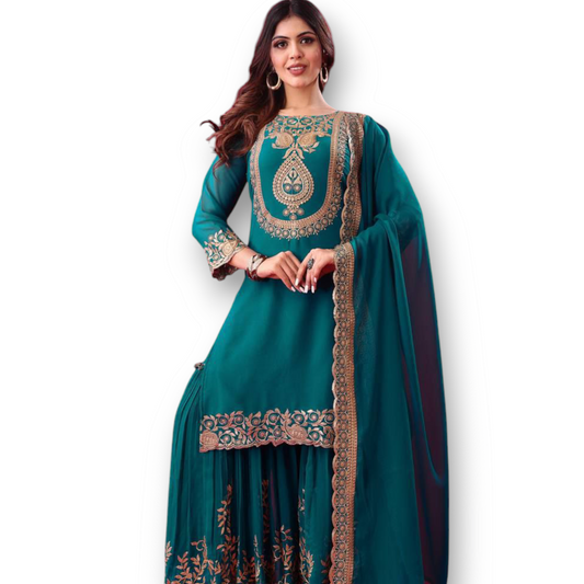 Faux Georgette Plazzo with Embroidery Fully Stiched.