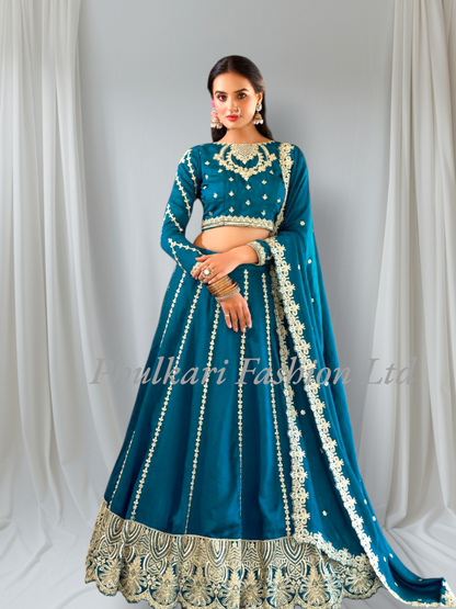 Wedding Firozi Lehnga and Choli fully stitched.