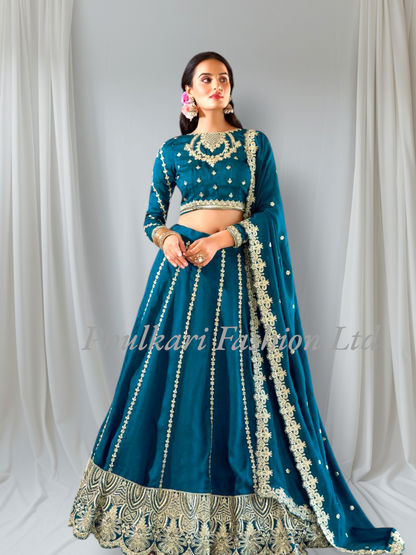 Wedding Firozi Lehnga and Choli fully stitched.